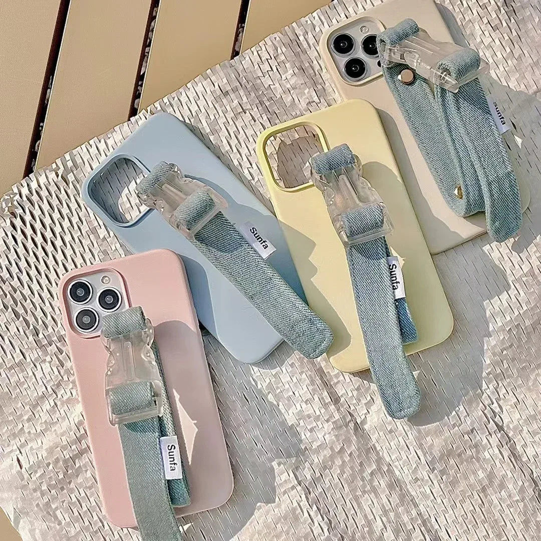 Solid Color Wrist Strap Bracket iPhone Case - Viexta