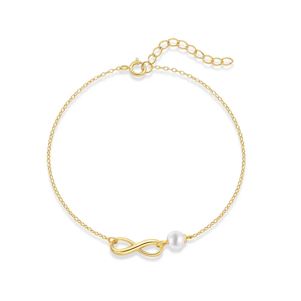 Women's Sterling Silver Glossy Eight-character Chain Pearl Bracelet - Viexta