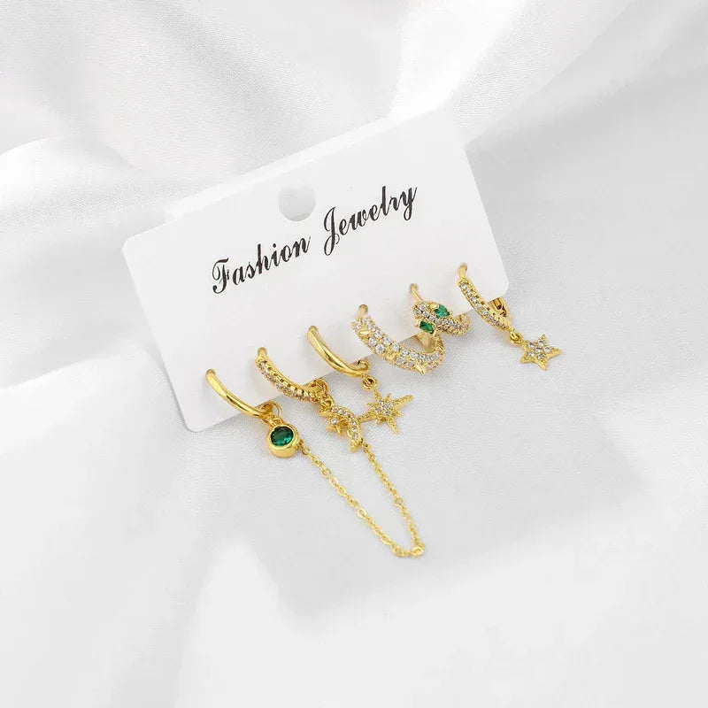 6piece Snake-like Earring Punk Set - Viexta