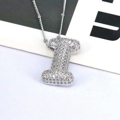 Brass Zircon Bubble Letter Pendant Necklace