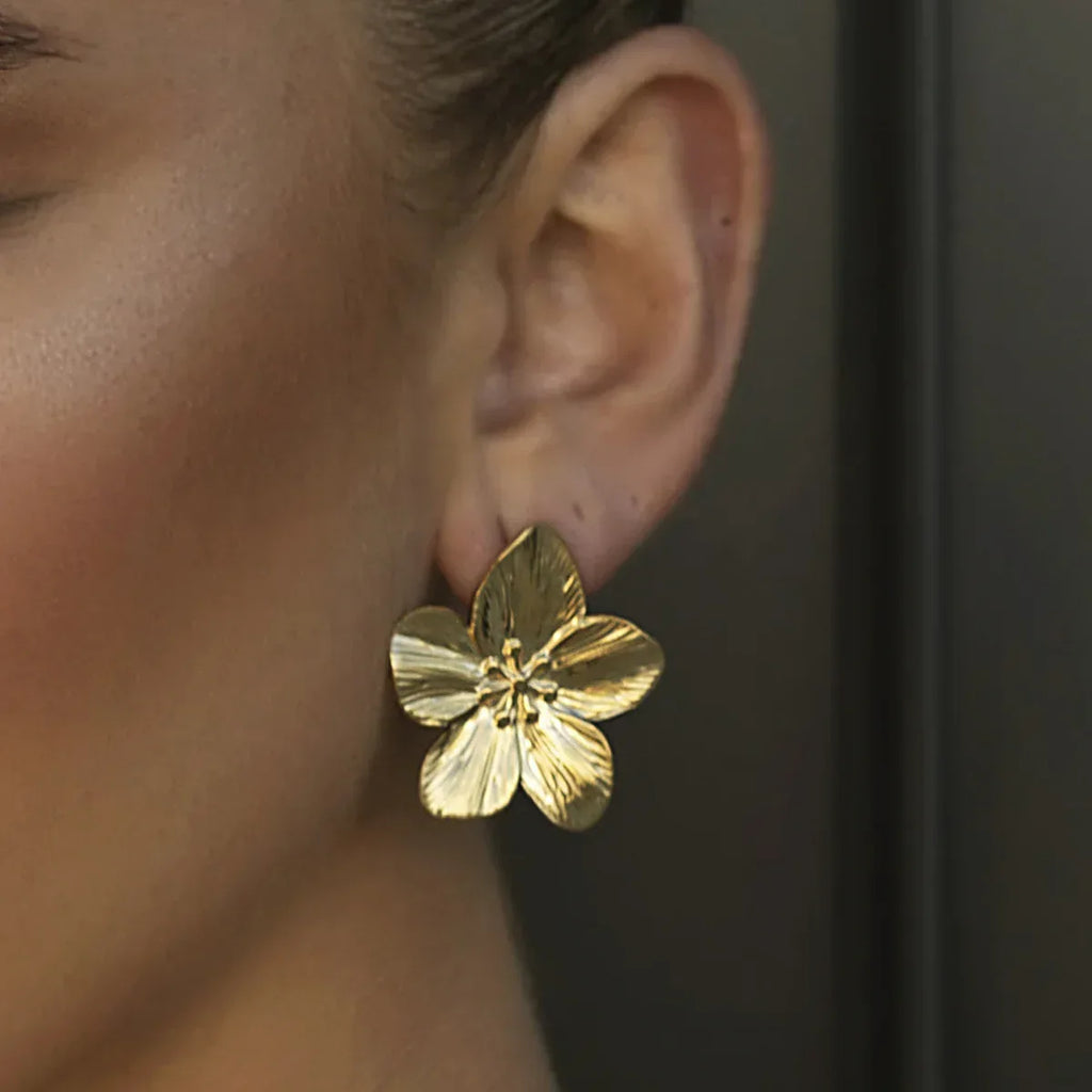 matte-retro-gold-stainless-steel-flower-stud-earrings - Viexta