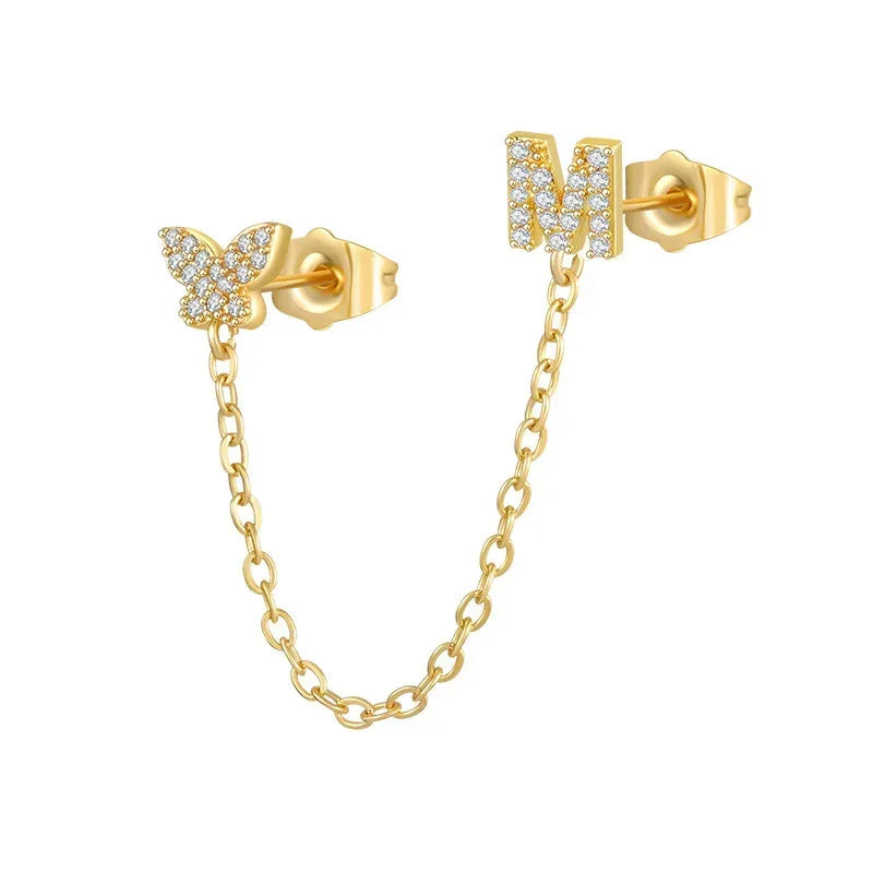 Women's Zircon Butterfly Alphabet One Piece Stud Earrings - Viexta