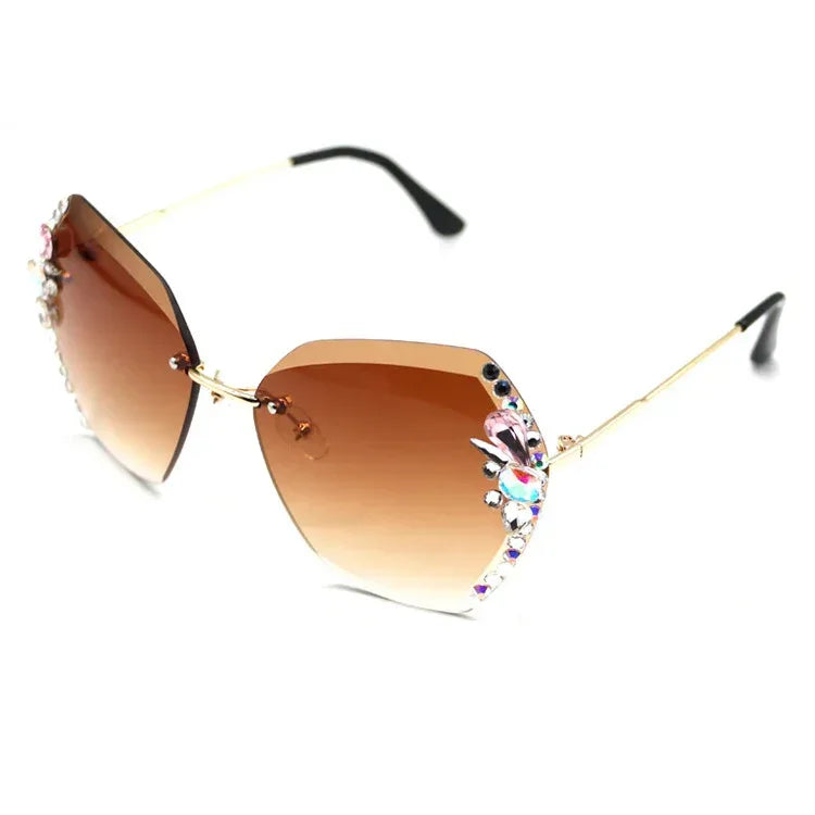 Rhinestone Frameless Sunglasses - Viexta