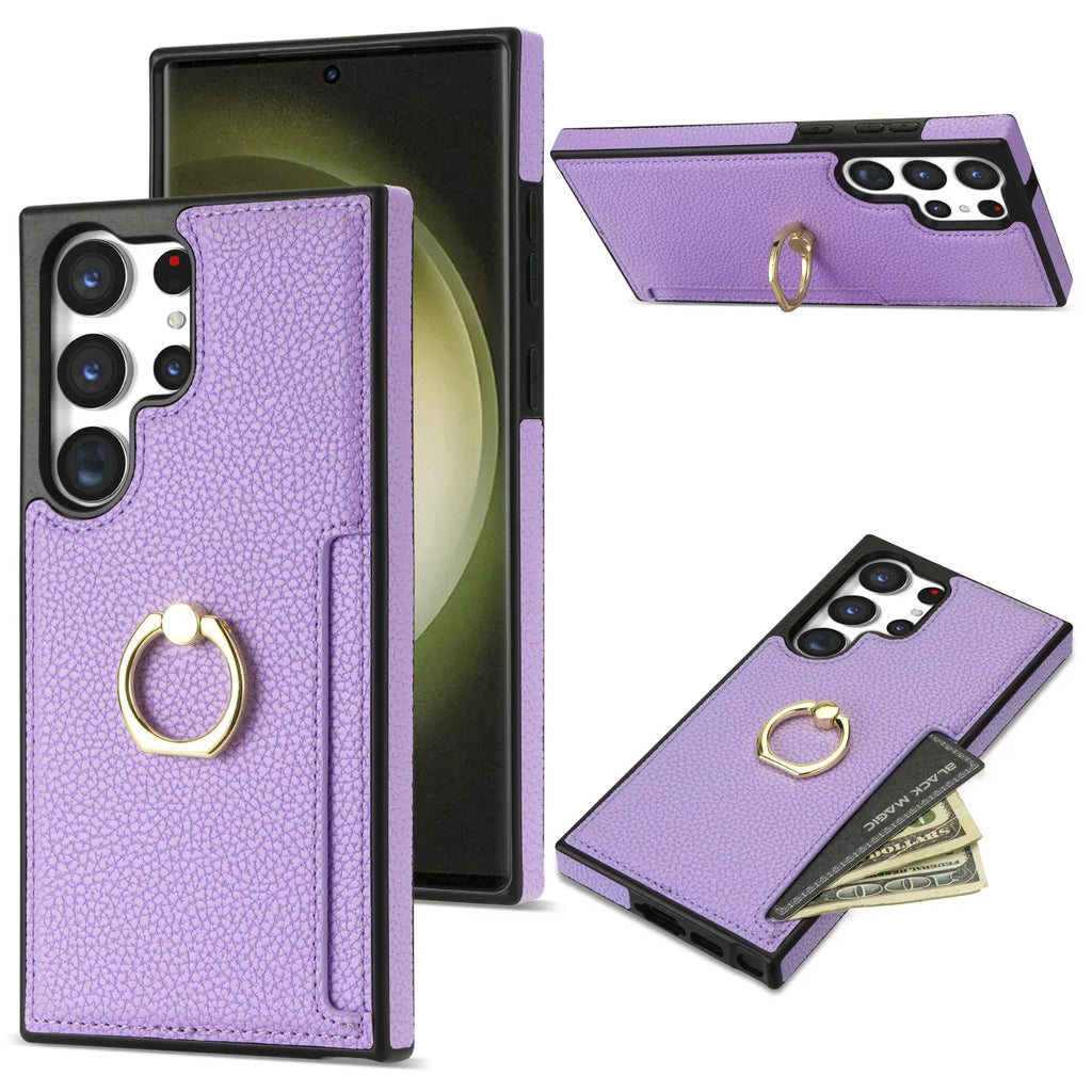 litchi-pattern-fastened-ring-samsung-case - Viexta