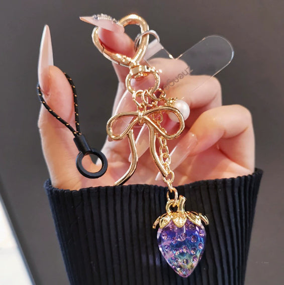 Versatile Transparent Strawberry Phone Charmkeychain