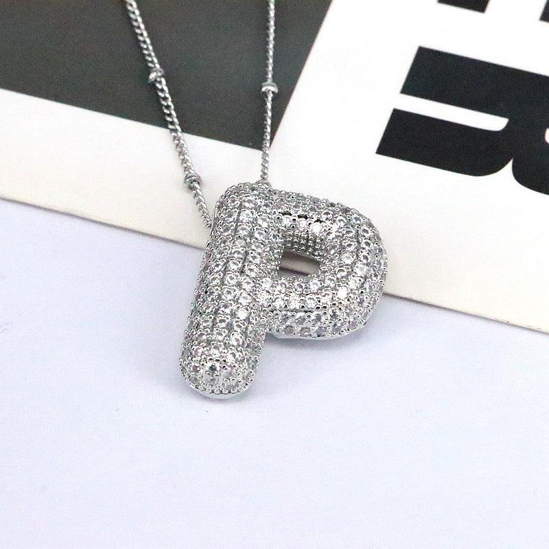 brass-zircon-bubble-letter-pendant-necklace - Viexta