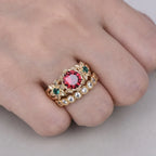 Gold-plated Inlaid Red Flower Ring - Viexta