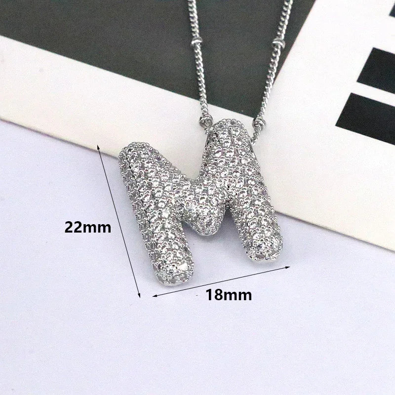 brass-zircon-bubble-letter-pendant-necklace - Viexta