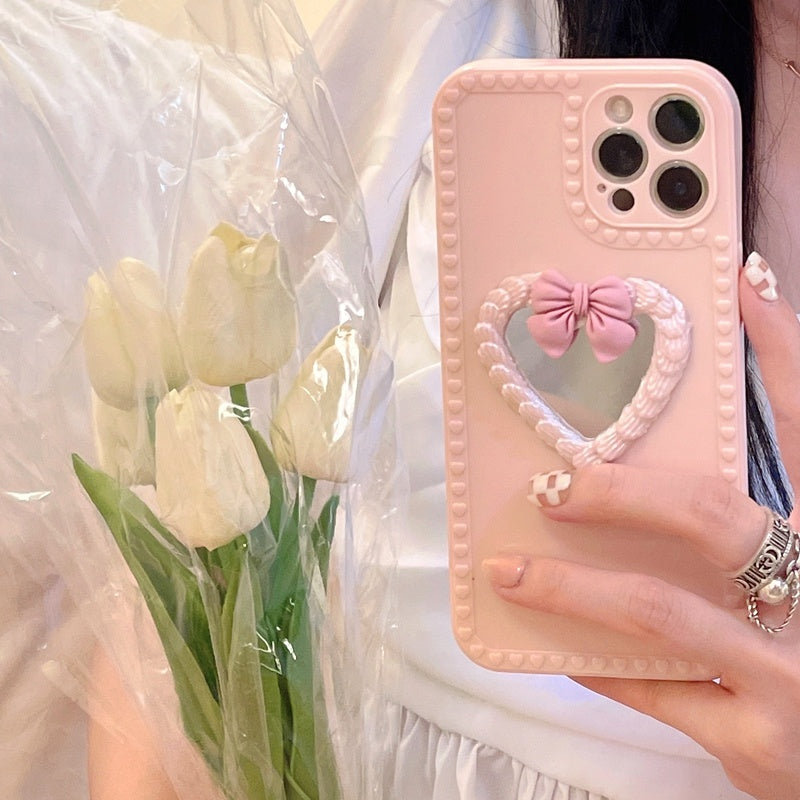 Love Cream Bow Mirror iPhone Case