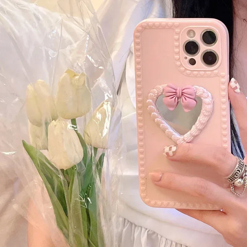 Love Cream Bow Mirror iPhone Case - Viexta