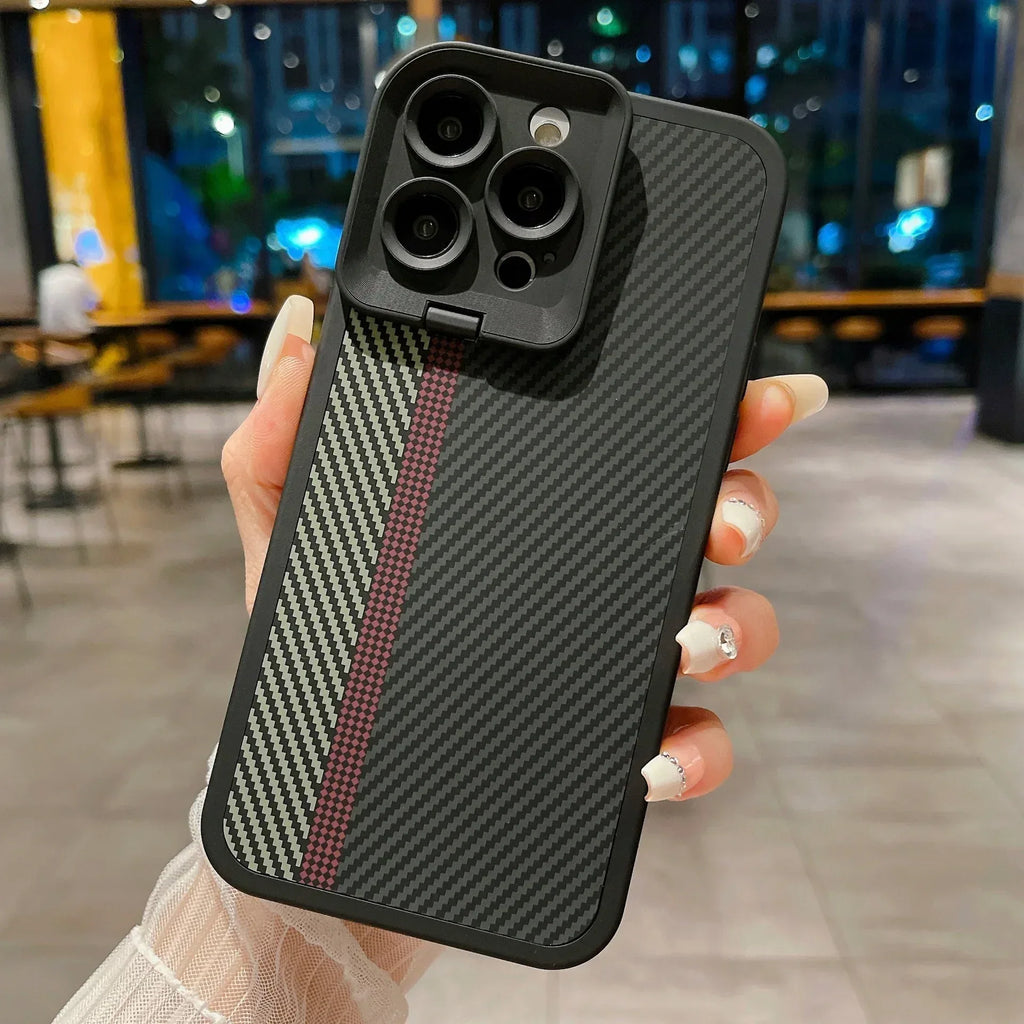 Carbon Fiber Magnetic Lens Bracket iPhone Case - Viexta