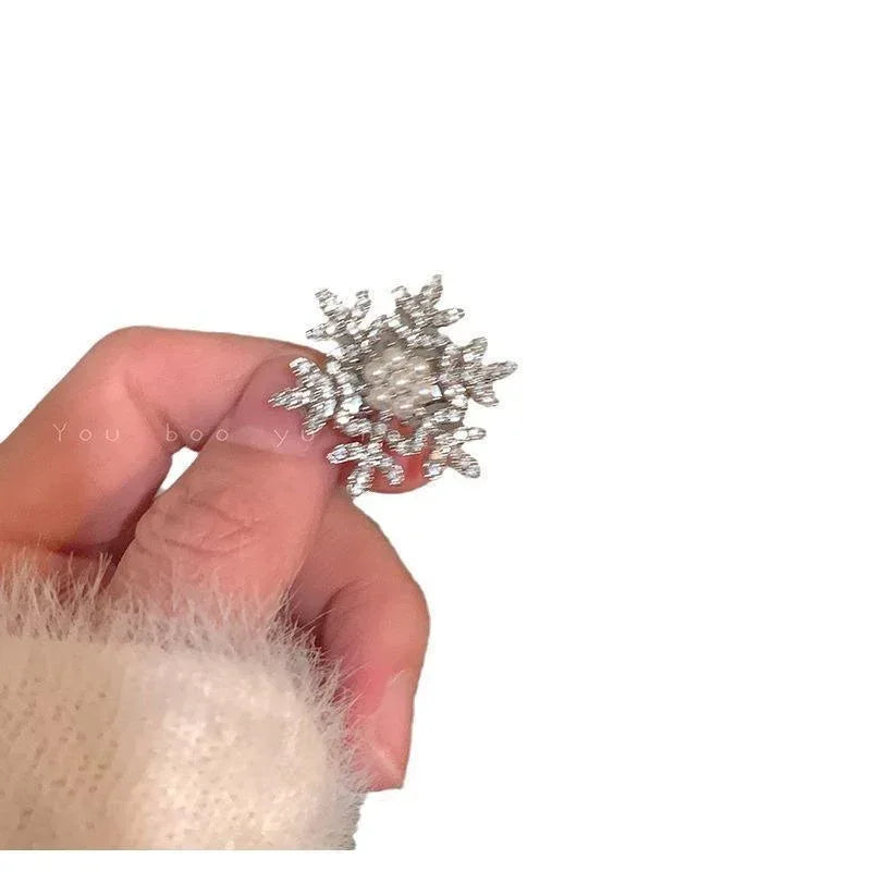 Cyrstal Snowflake Pearl Hair Clip - Viexta