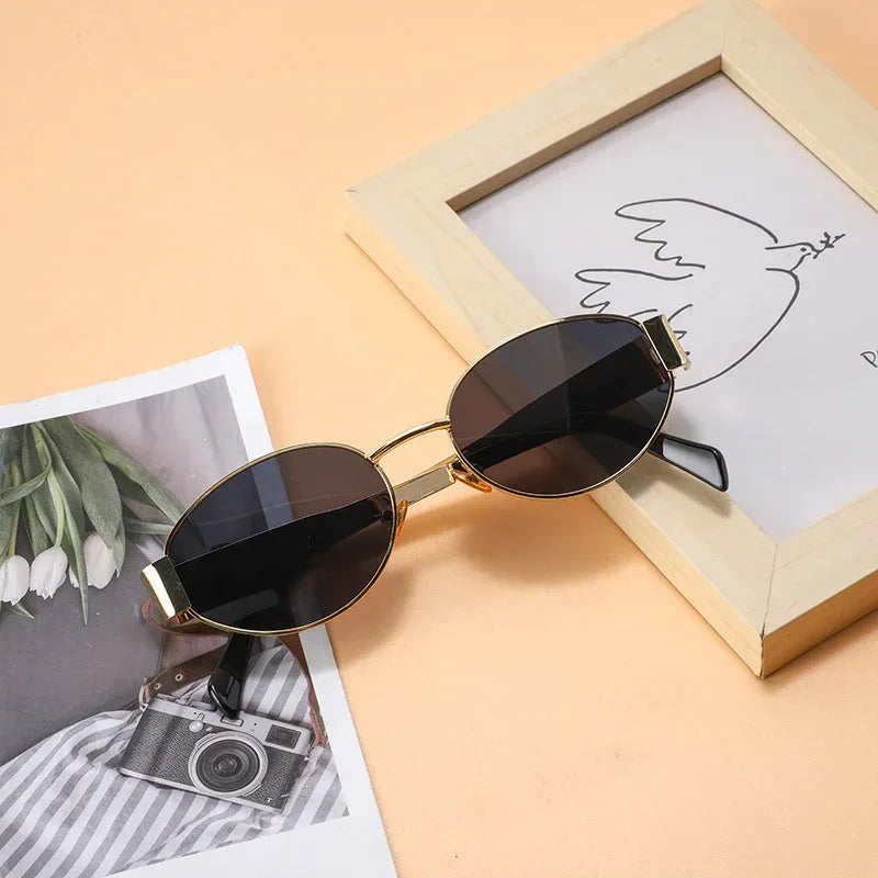 Women's Metal Retro Oval Sunglasses - Viexta