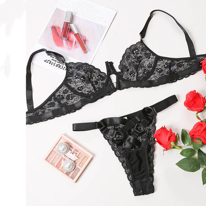 Christmas Lace Stitching Hollow Erotic Lingerie Set