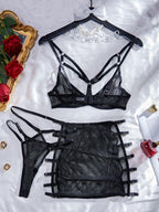 sheer-mesh-steel-ring-push-up-lingerie-three-piece-set - Viexta