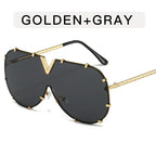 Metal Conjoined Rivet V-shaped Sunglasses - Viexta
