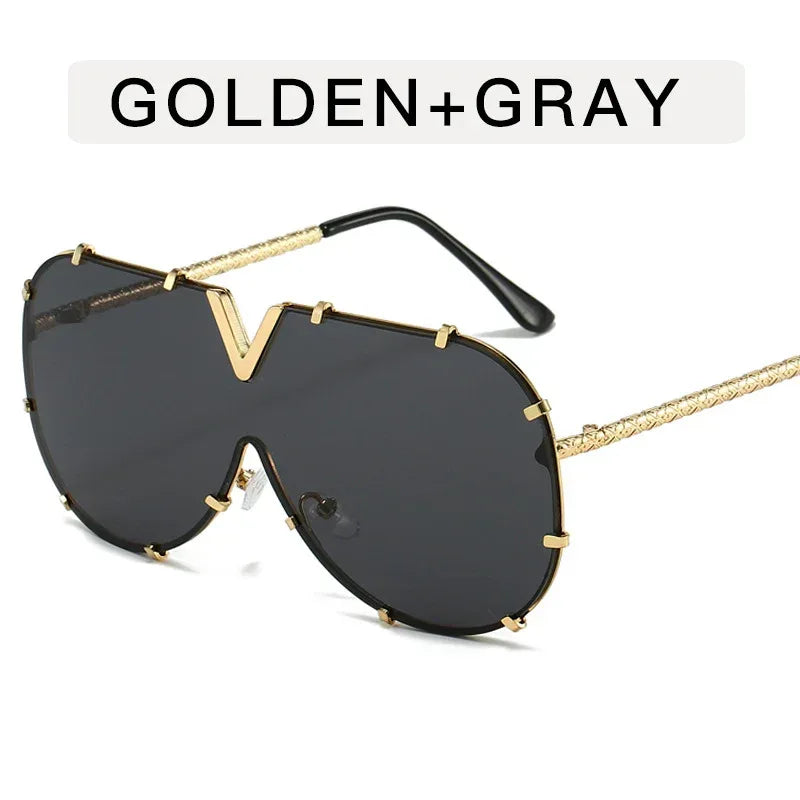 Metal Conjoined Rivet V-shaped Sunglasses - Viexta