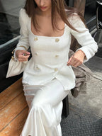 Square Neck Waist Long Sleeve Blazers - Viexta