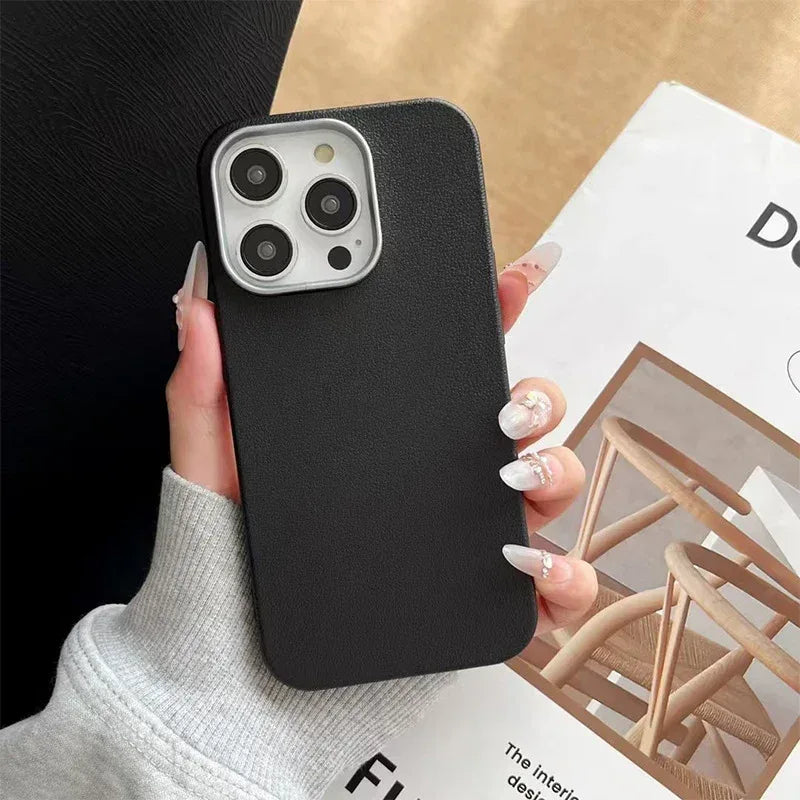 Plain Leather Solid Color iPhone Cover - Viexta