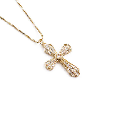 Lady 18K Gold-plated  Zircon Cross Pendant Necklace