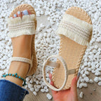 Hemp Rope Grass Woven Bow Slippers - Viexta