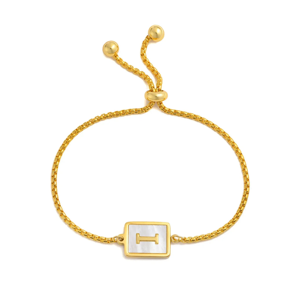 stainless-steel-english-letter-square-gold-bracelet - Viexta