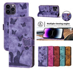Butterfly Cat Embossed iPhone Leather Case
