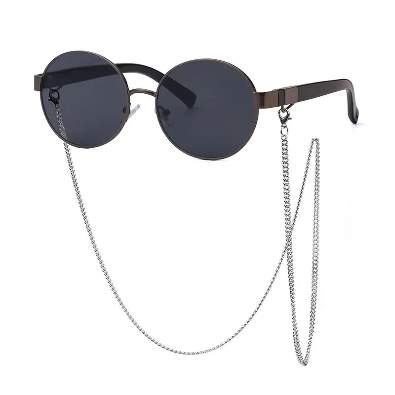 Small Round Frame Sunglasses With Chain - Viexta