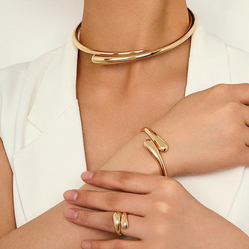 glossy-womens-collar-bracelet-ring-jewelry-suit - Viexta