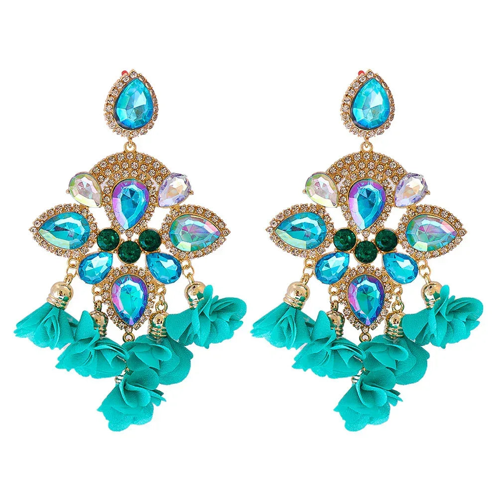 Bohemia Color Diamond Flower Earrings - Viexta