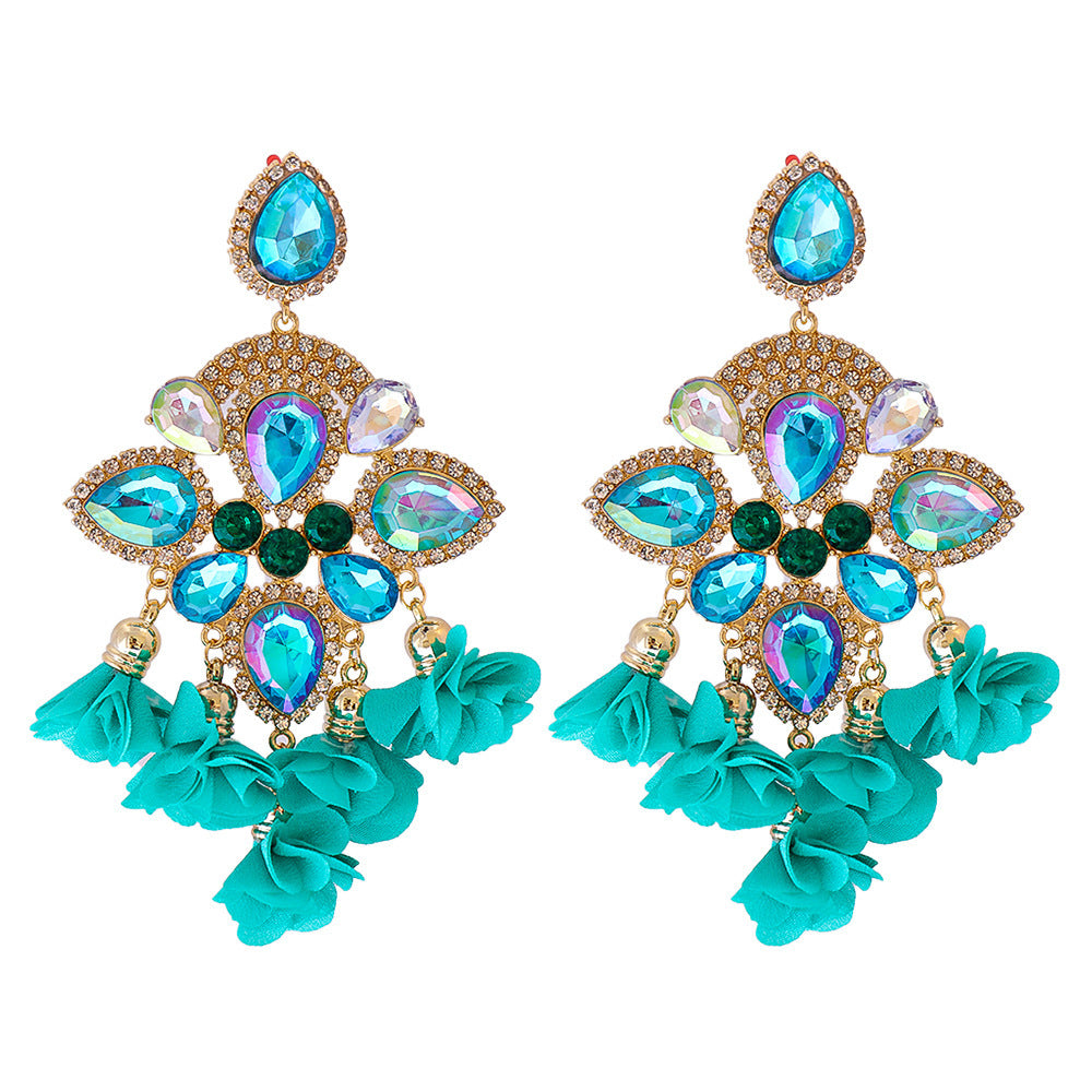 Bohemia Color Diamond Flower Earrings