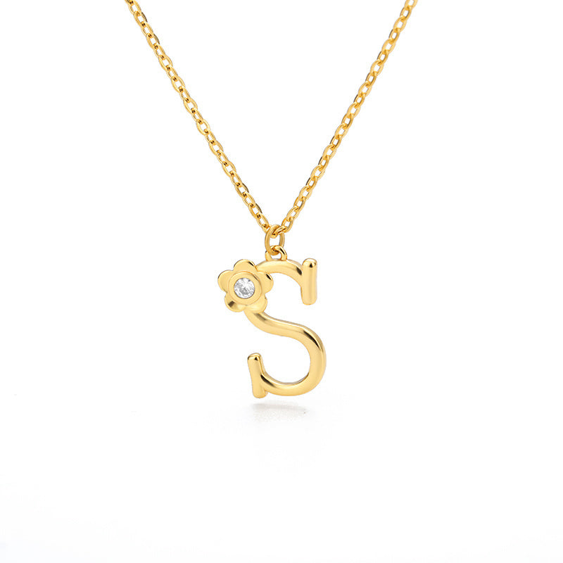 Rose English Alphabet Pendant Necklace