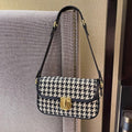 Houndstooth One Shoulder Baguette Bag - Viexta