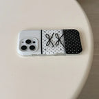 Black And White Polka Dot Stitching Stereo Bow iPhone Case - Viexta