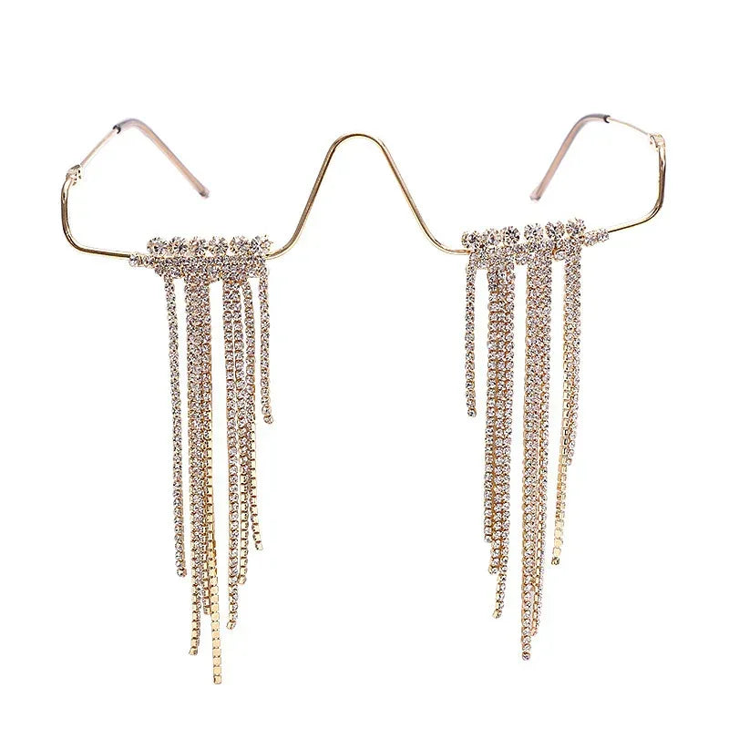 Frameless Metal Long Diamond Pendulum Glasses - Viexta