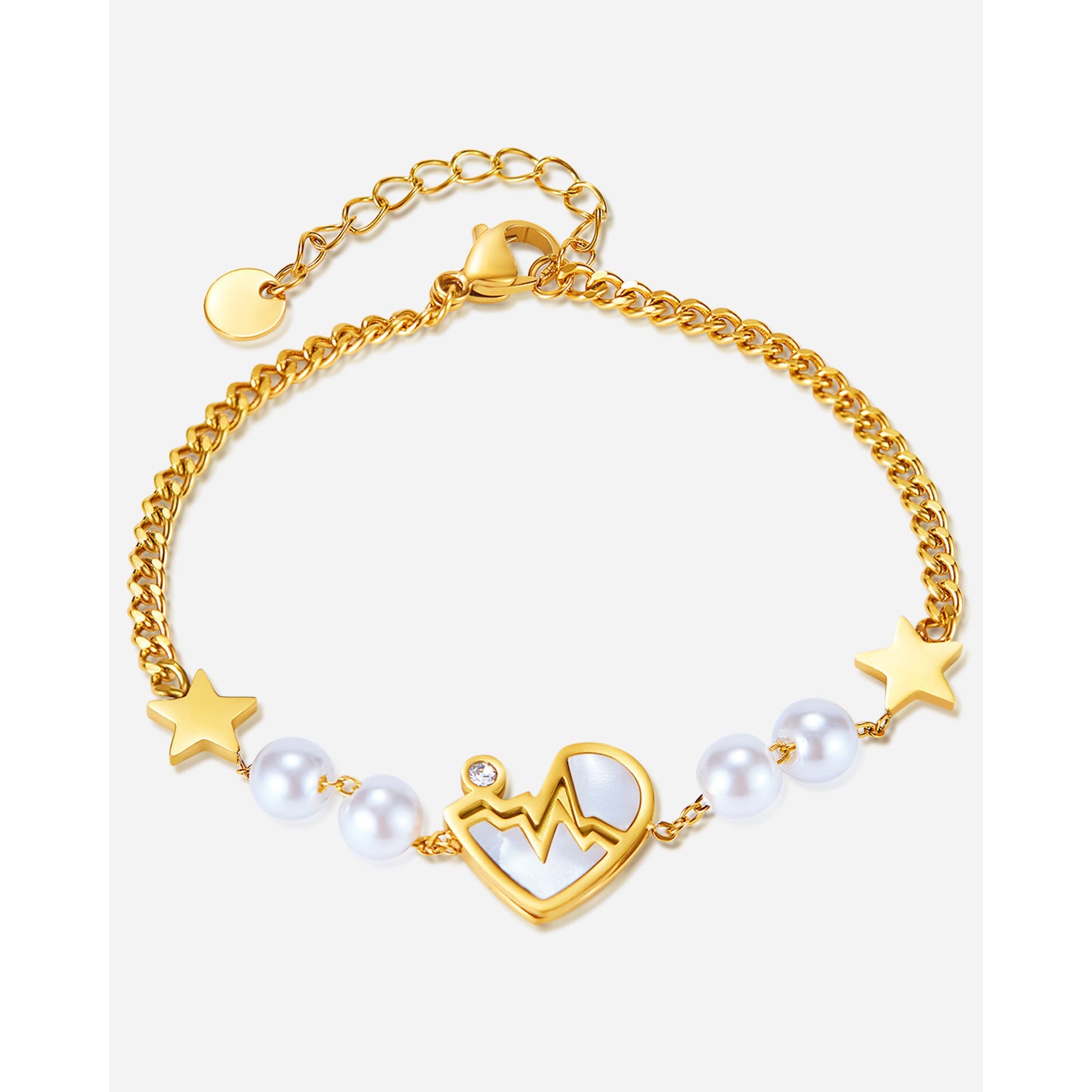 Five-pointed Star Stainless Steel Heartbeat Pearl Bracelet