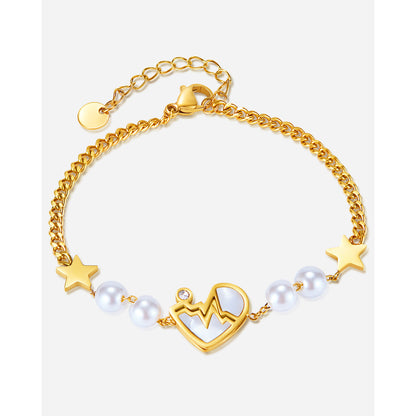 Five-pointed Star Stainless Steel Heartbeat Pearl Bracelet