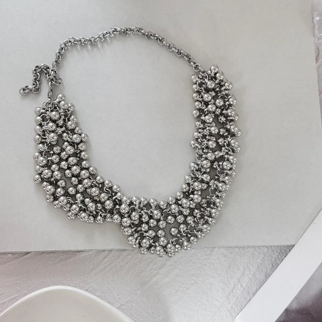 double-chain-metal-beads-necklace - Viexta