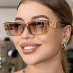 Diamond-chain Square-frame Sunglasses - Viexta