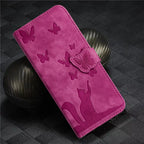 Butterfly Cat Embossed iPhone Leather Case