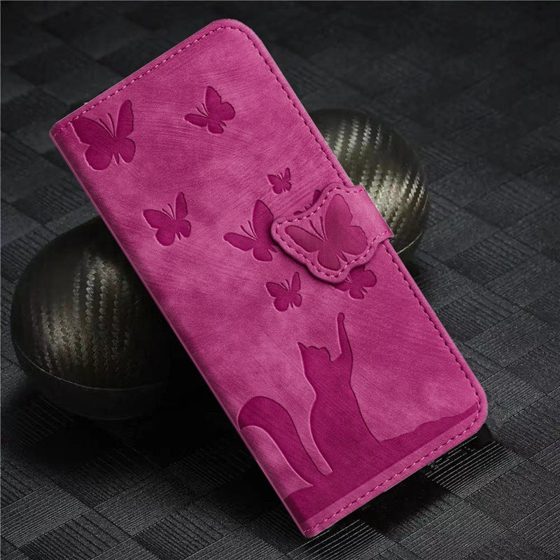 Butterfly Cat Embossed iPhone Leather Case