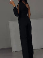 Single Sleeve Patchwork Mesh Jumpsuit - Viexta