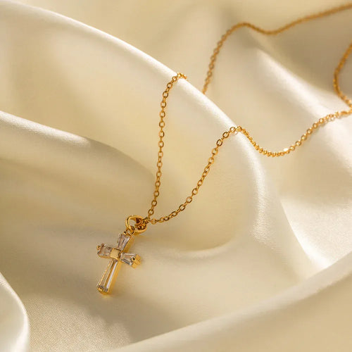 18K Gold Stainless Steel Inlaid White Zircon Necklace - Viexta