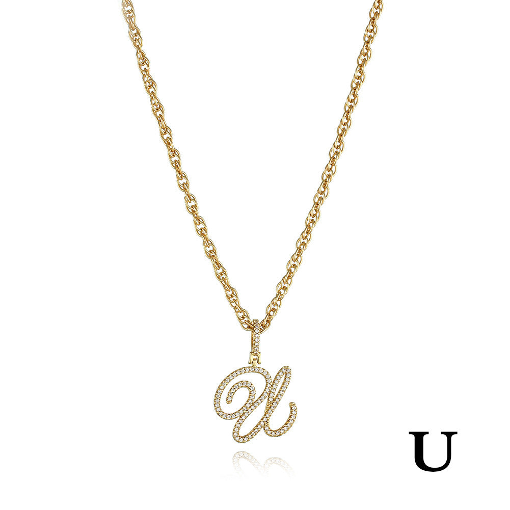 26 Letter Zircon 18k Gold Necklace
