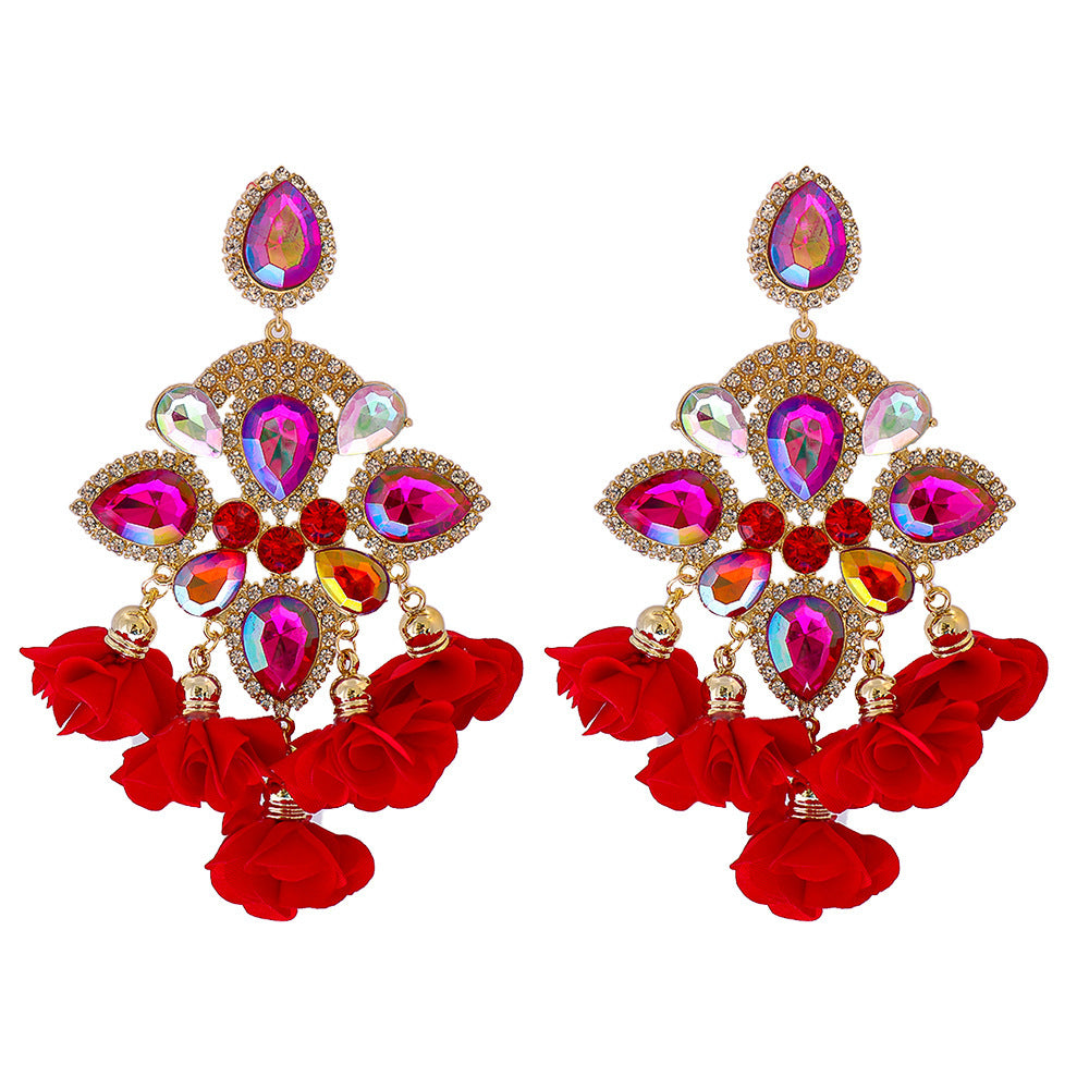 Bohemia Color Diamond Flower Earrings