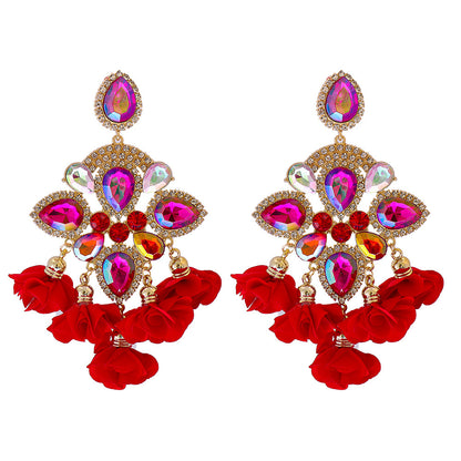 Bohemia Color Diamond Flower Earrings