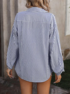 Loose Commute Long Sleeve Striped Shirt - Viexta