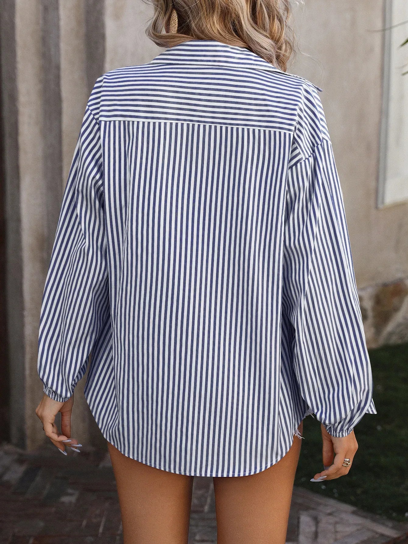 Loose Commute Long Sleeve Striped Shirt - Viexta