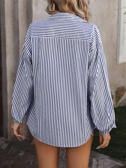 Loose Commute Long Sleeve Striped Shirt