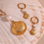 Pearl Shell Earrings And Necklace Set - Viexta